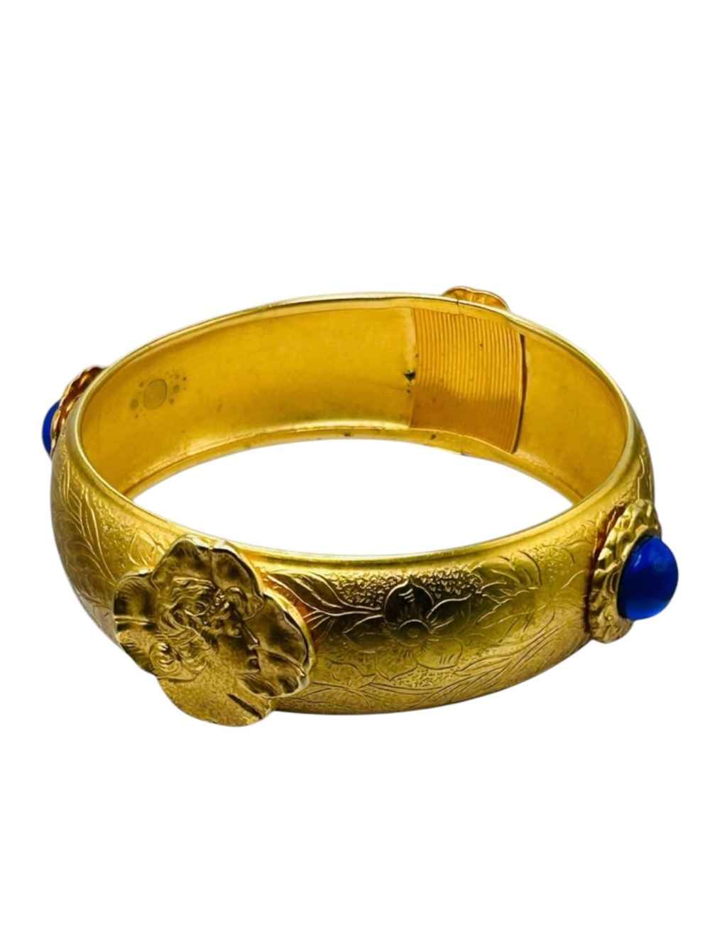 Fabulous Vintage Bangle Bracelet Jeweled Cabochons Art Nouveau Lady